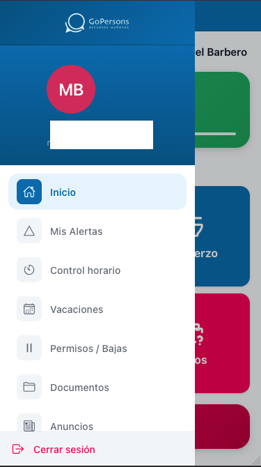 App GoPersons — Menú